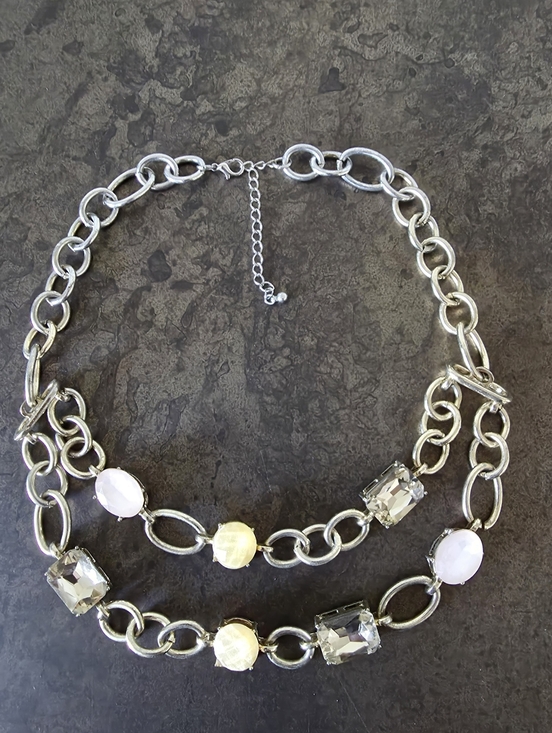 Jewelry - Double Chain Costume Jewelry Necklace With Gems